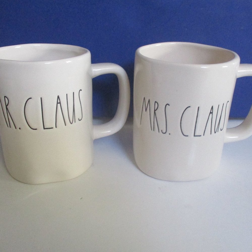 2 RAE DUNN Christmas Mugs MRS CLAUS & MR CLAUSE Artisan Collection by Magenta